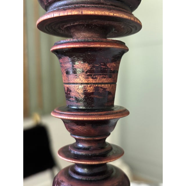Brown Antique Dutch Colonial Treen Turned Wood Candleholder For Sale - Image 8 of 16