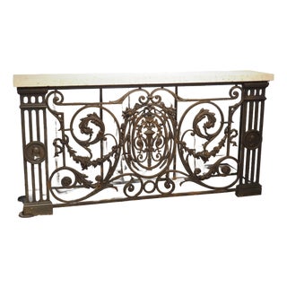 Antique Cast Iron Parisian Balcony Gate Console With Shellstone Top, Circa 1900 For Sale