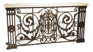 Antique Cast Iron Parisian Balcony Gate Console With Shellstone Top, Circa 1900