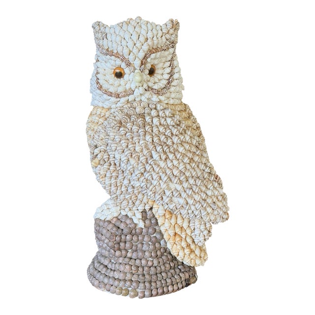 Vintage Seashell Encrusted Owl Sculpture For Sale
