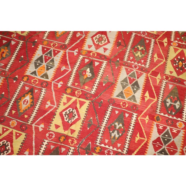 Vintage Zabihi Collection Cherry Red Room Size Turkish Kilim - 8'10" x 10'11" For Sale - Image 9 of 10