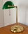 Green Mid 20th Century Art Deco Emeraldite Shade Brass Banker Lamp With Ball Pull For Sale - Image 8 of 11