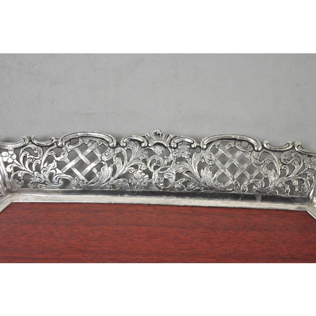 Mid 20th Century Vintage Victorian Melamine & Silver Plated Faux Wood Bar Liquor Serving Tray For Sale - Image 5 of 10