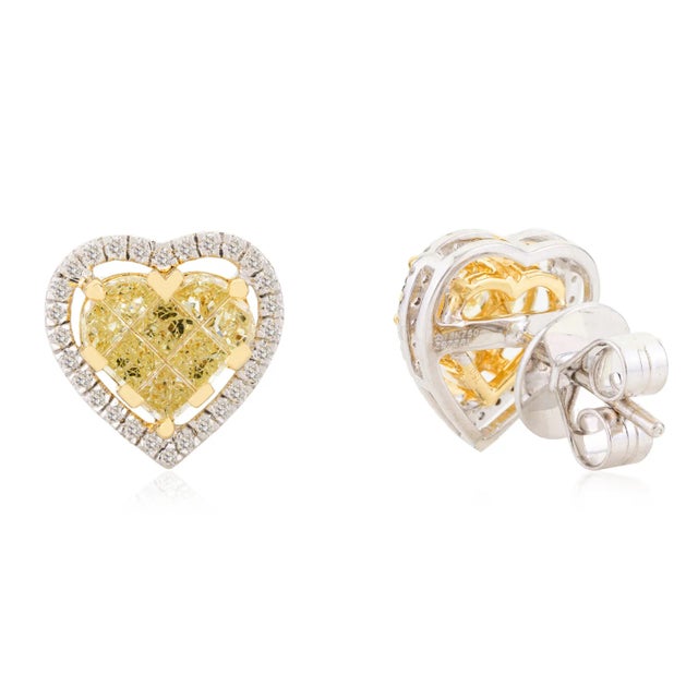Certified Yellow Diamonds Heart Stud Earrings, a Pair for Womens For Sale - Image 4 of 10