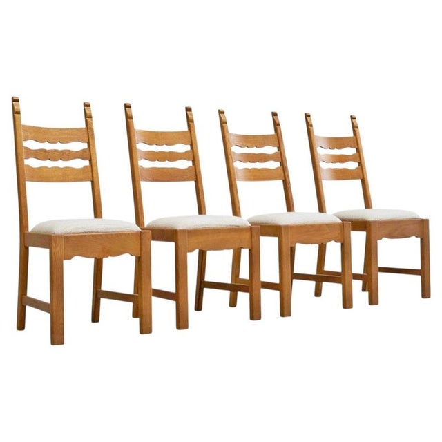 Razorblade Chairs in Oak and Wool by Henning Kjærnulf, 1960s, Set of 4 For Sale - Image 16 of 16