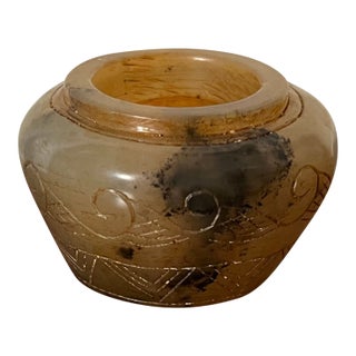 Antique 19th Century Chinese Carved Mottled Brown Jade Scholar's Desk Object - Small Vase or Pot For Sale