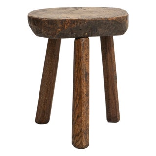 20th Century French Brutalist Oak Stool with Sculptural Form For Sale