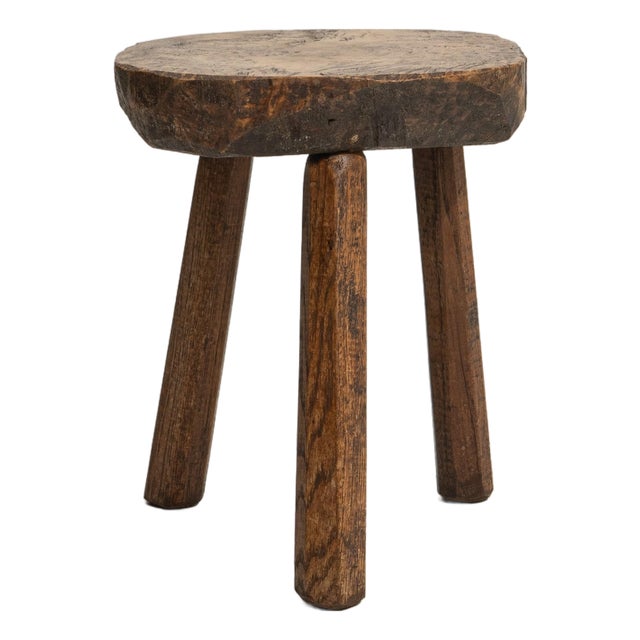 20th Century French Brutalist Oak Stool with Sculptural Form For Sale