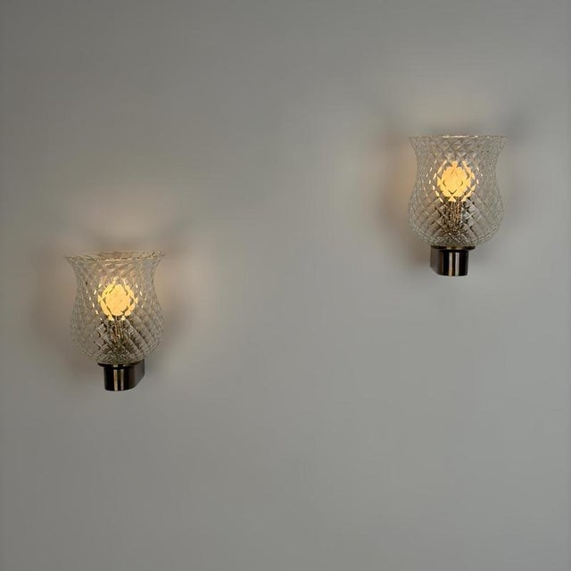 Metal Wall Lights attributed to Archimede Seguso for Seguso Vetri d'Arte, 1940s, Set of 2 For Sale - Image 7 of 17
