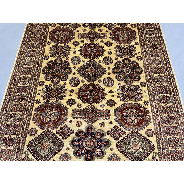 Cream Kazak Tribal Wool Rug With Medallions, 5'4" X 7'4" For Sale - Image 4 of 14