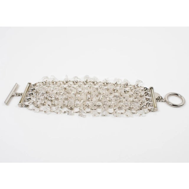Paco Rabanne Paco Rabanne Silvered Metal and Quartz Link Bracelet For Sale - Image 4 of 8