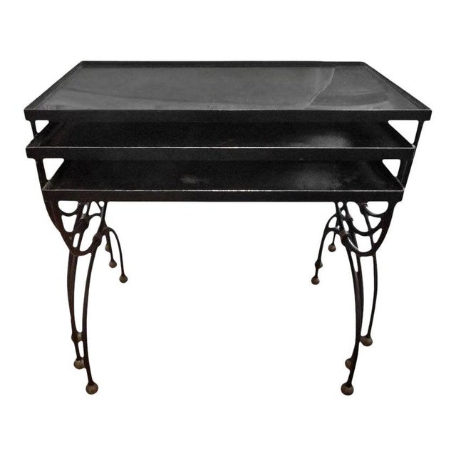 Black 1940's French Iron and Brass Nesting Tables-Set of 3 For Sale - Image 8 of 10