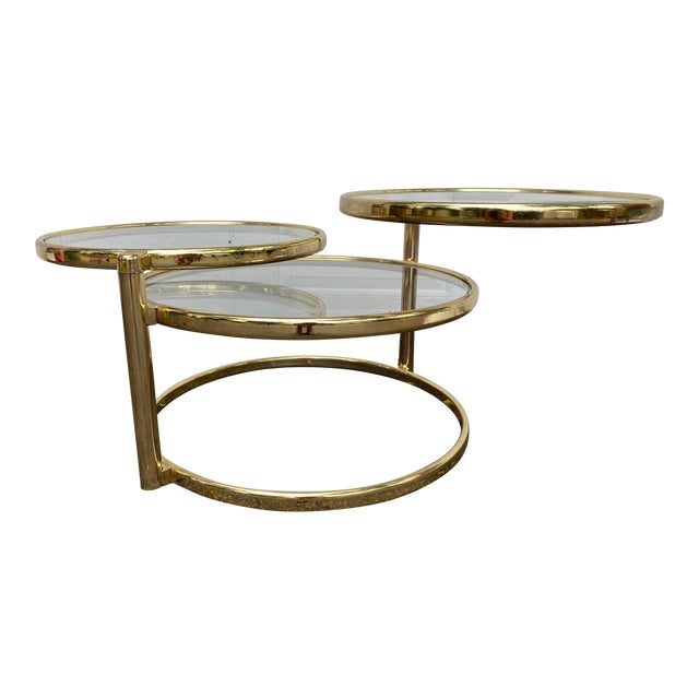 1970s 3 Tier Swiveling Brass Coffee Table Chairish