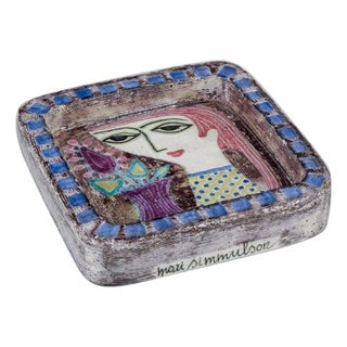 Ceramic Dish with Woman Face and Flowers by Mari Simmulson for Upsala Ekeby, 1960s For Sale