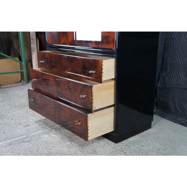 1980s Henredon Scene Three Art Deco Style Walnut Burl Black Lacquer Armoire Wardrobe For Sale - Image 11 of 11