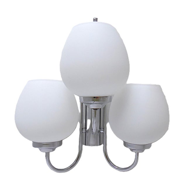 Great Vintage chrome 3- lights wall light with white satin glass globes from the 1960s purchased in Barcelona Spain....