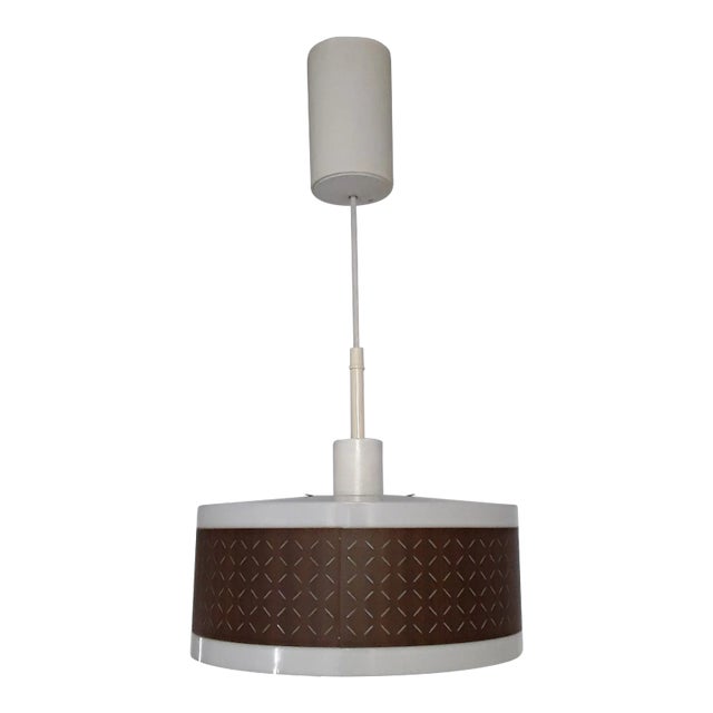 Vintage German Adjustable White Plastic and Brown Decor Train Ceiling Lamp, 1970s For Sale