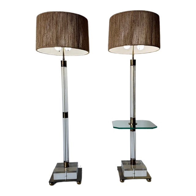 1980s Italian Vintage Lucite & Brass Floor Lamps – A Pair For Sale