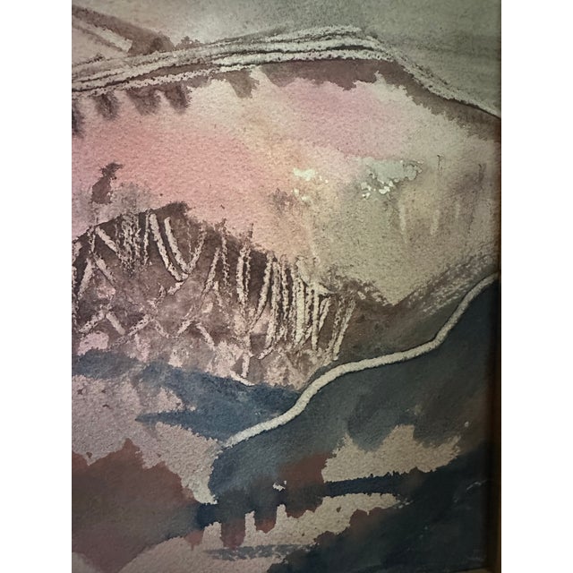 Paint Mid-Century Abstracted Watercolor &Amp; Wax-Resist Mountain Landscape by Mina Tabuena. For Sale - Image 7 of 12