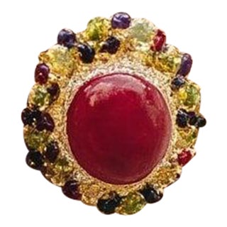 Bochic "Orient" Vintage Ruby & Fancy Multi Color Sapphire Ring 18K Gold & Silver For Sale