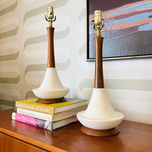 Mid-Century Modern Mid Century Pottery and Wood Table Lamps - Set of 2 For Sale - Image 3 of 13