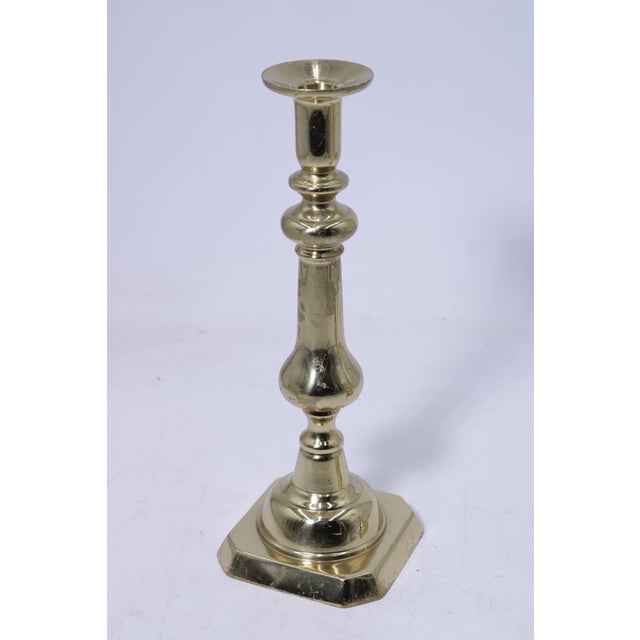 Virginia Metalcrafters Pair of Virginia Metalcrafters Harvin Brass Candlesticks For Sale - Image 4 of 16