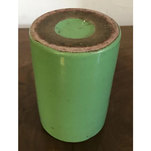 Antique 19th century Chinese monochrome porcelain brush pot or cylinder vase in bright green glaze. Measures 4 1/4" tall x...