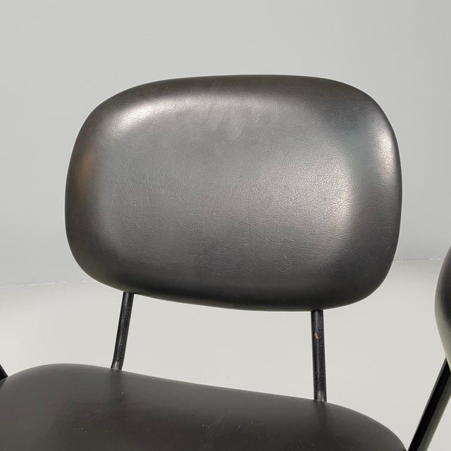 Metal Mid-Century Modern Italian Black Faux Leather and Black Metal Armchair, 1960s For Sale - Image 7 of 18