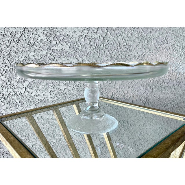 Jeannette Glass Circa 1950 Whimsical “Harp” Scalloped Gilt Edge Pedestal Cake Stand by Jeannette Glass For Sale - Image 4 of 18