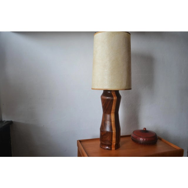 Chestnut Mid-Century Inlaid Wood Table Lamp/ Mahogany-Maple Marquetry Lamp For Sale - Image 8 of 9
