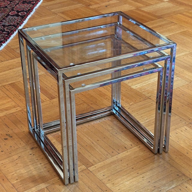 Mid-Century Modern Mid-20th Century Milo Baughman-Style Chrome Nesting Tables -- A Set For Sale - Image 3 of 17