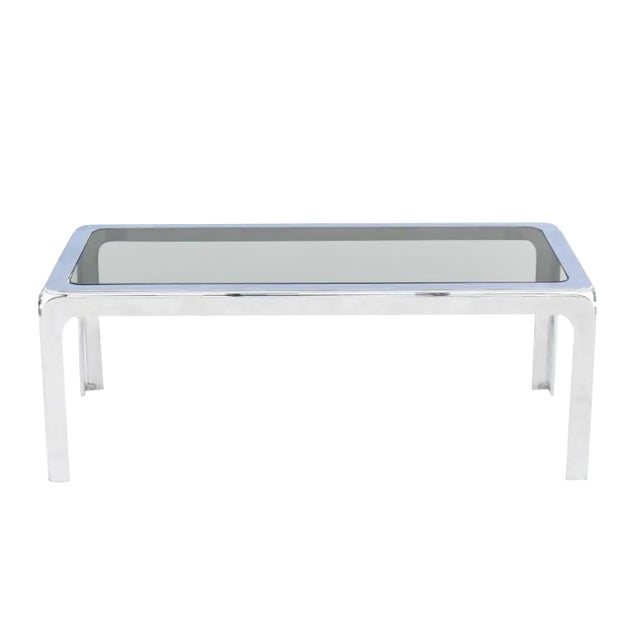 Metal Vintage Mid Century Chrome and Smoke Glass Top Rectangular Coffee Table For Sale - Image 7 of 7