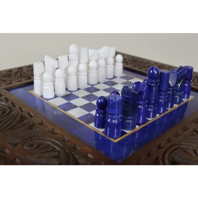 Chess Table with Chess Pieces in Handcarved Cedar, 1990s, Set of 17 For Sale - Image 9 of 11