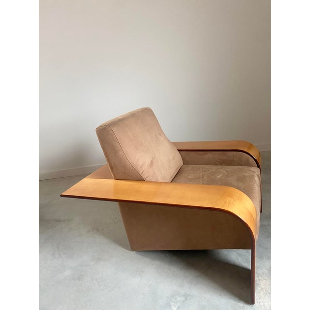 Tan Postmodern Lounge Chairs by Artedi, Maple Wood & Velvet, 1980s For Sale - Image 8 of 16