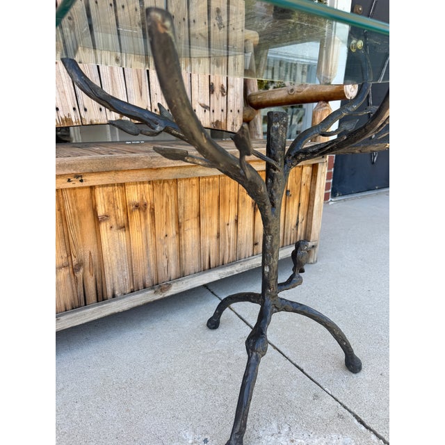 Not signed, but in the style of Diego Giacometti’s “Arbred Au Hibou” design. Great dark, almost black verdigris patina to...