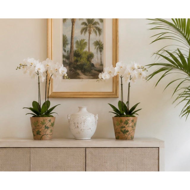 A Pair of Vintage Hand-Painted Ivy Teak Wood Cache Pots For Sale - Image 10 of 12