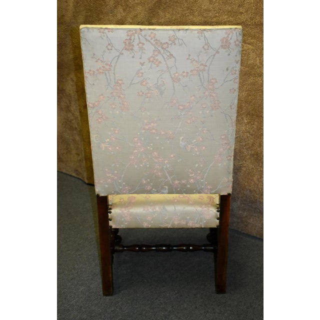 Carved Walnut Armchair French Style High Back Vintage Upholstered Floral Chair For Sale - Image 11 of 13