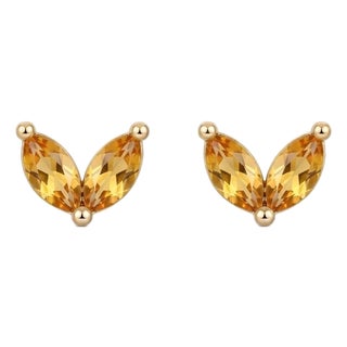 Natural Citrine Leaf Earrings | v-Shape Gemstone Studs | Minimalist November Birthstone Gift - A Pair For Sale