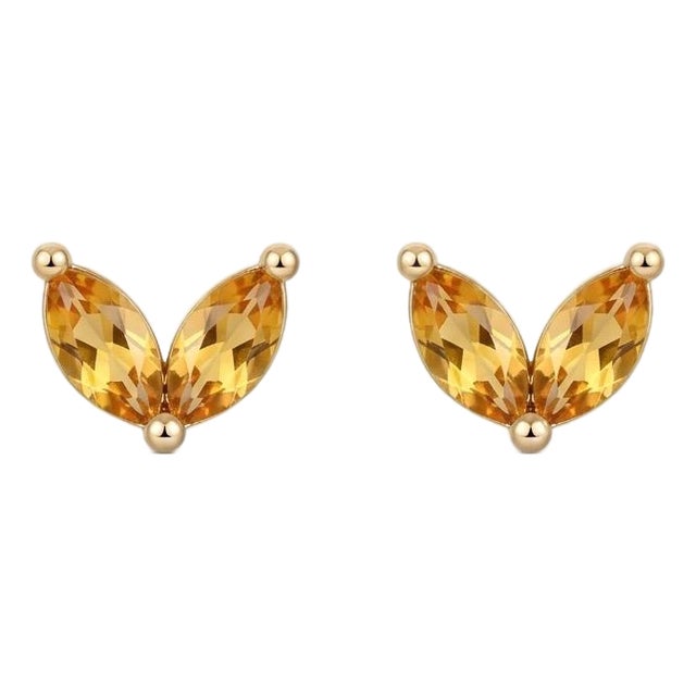 Natural Citrine Leaf Earrings | v-Shape Gemstone Studs | Minimalist November Birthstone Gift - A Pair For Sale