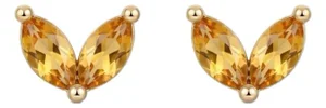 Natural Citrine Leaf Earrings | v-Shape Gemstone Studs | Minimalist November Birthstone Gift - A Pair