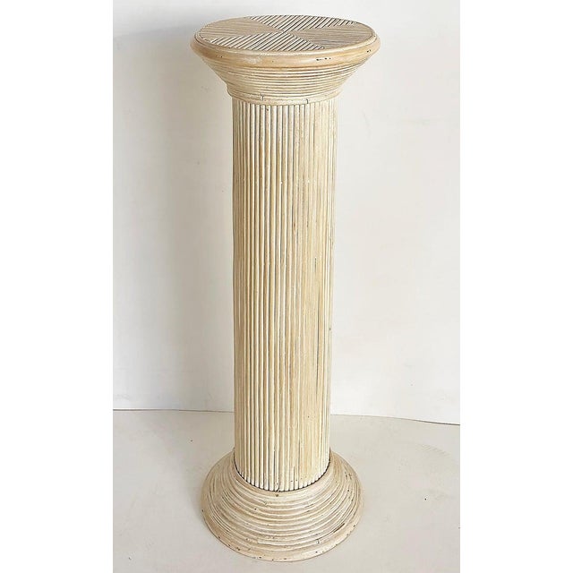 Boho Chic Coastal Chic Vintage Split-Reed Whitewashed Pedestal Column For Sale - Image 3 of 6