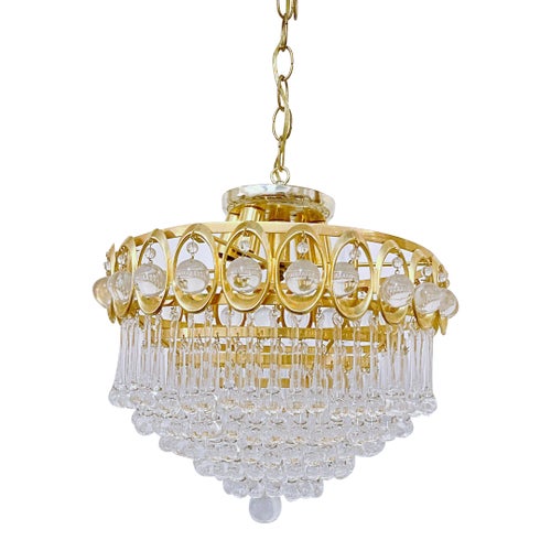 Vintage Mid-Century Czechoslovakian Gold Plated Upside Down Chandelier