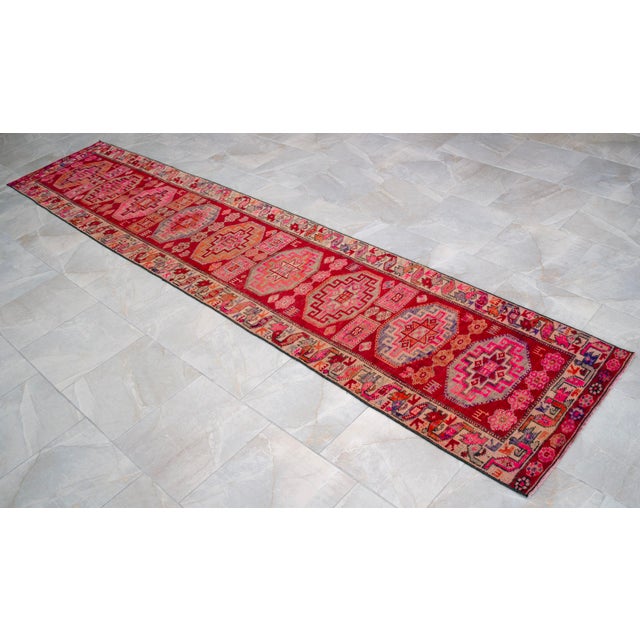 1960s Vintage Hand-Knotted Colorful Runner Rug 2x13 Ft Approx For Sale - Image 10 of 16