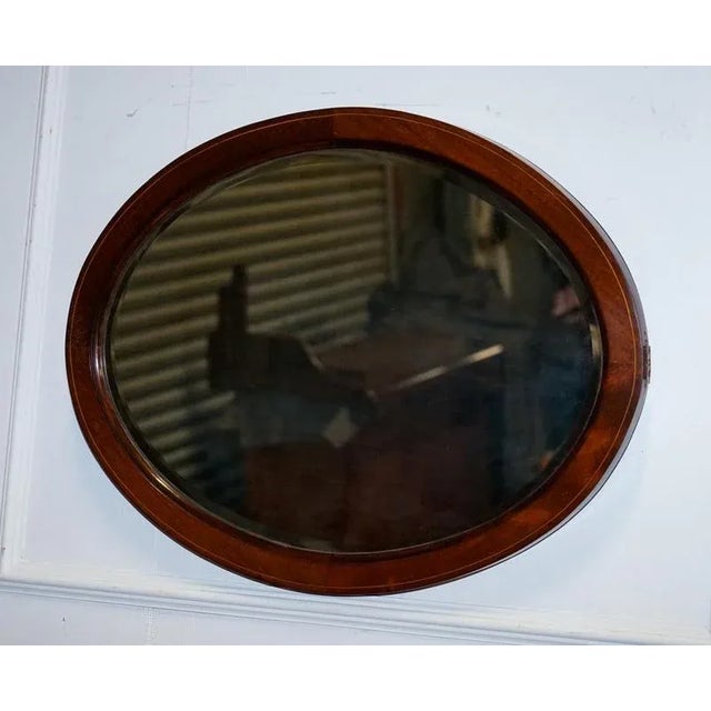 Brown Antique Edwardian Oval Wall Beveled Mirror, 1910s For Sale - Image 8 of 10