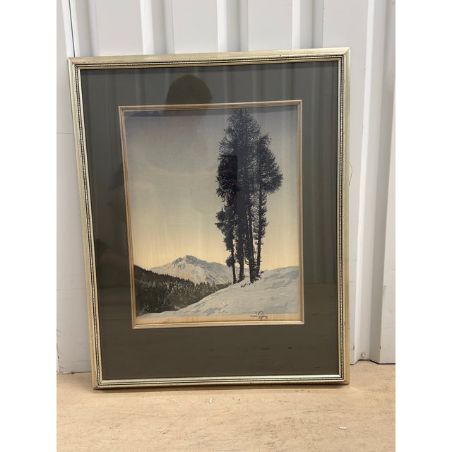 Wood Mid-Century Hans Figura Signed Alpine Landscape Aquatint Etching on Silk For Sale - Image 7 of 11