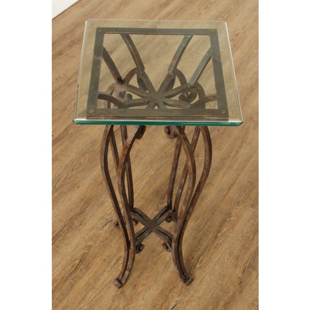 Vintage Scroll Wrought Iron Glass Top Pedestal Stand Chairish