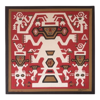 1970s Peruvian Silvania Prints Framed Incan Textile Art Print Wallhanging For Sale