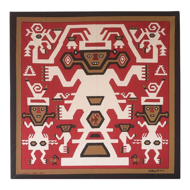 1970s Peruvian Silvania Prints Framed Incan Textile Art Print Wallhanging For Sale