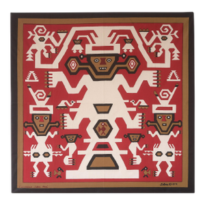 1970s Peruvian Silvania Prints Framed Incan Textile Art Print Wallhanging