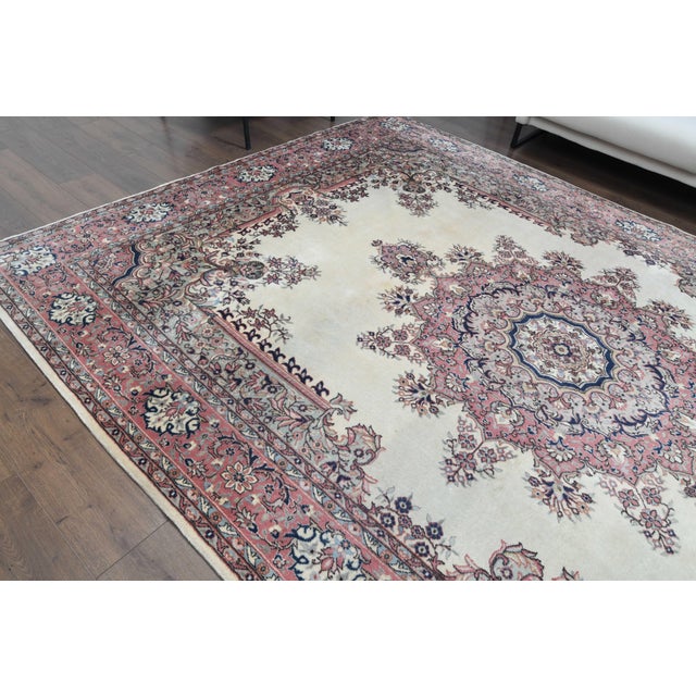 1970s Vintage Handmade Wool Cotton Pink Area Rug For Sale - Image 10 of 11